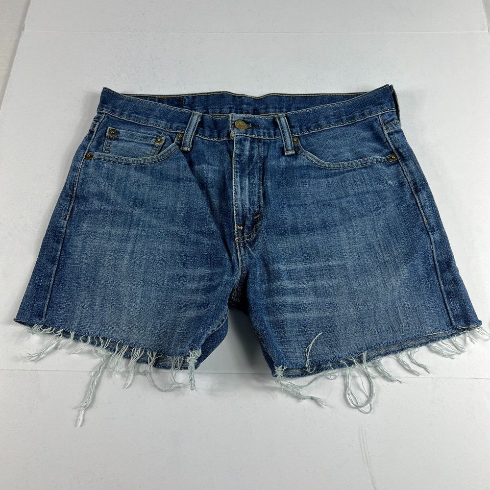 Levi's Jean Shorts Men's 32 513 Slim Blue Cut Off Frayed Hem Cotton Denim Jorts